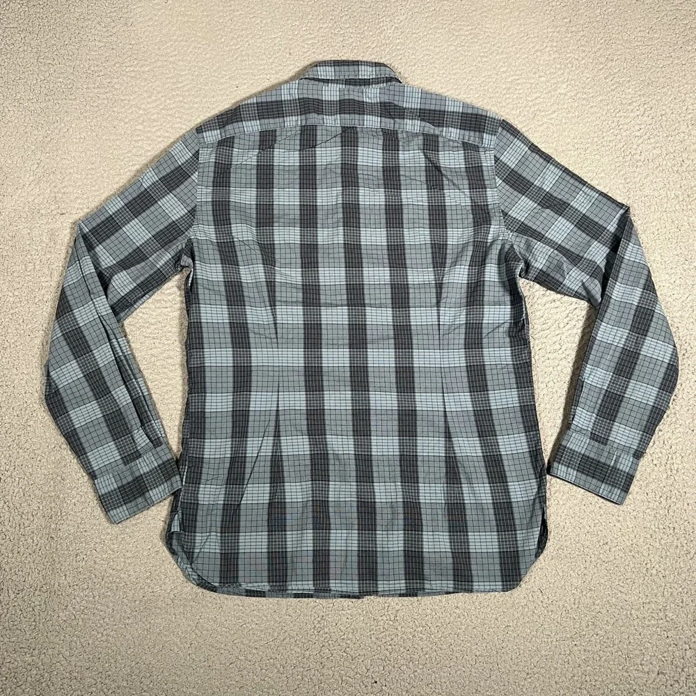 John Varvatos Shirt Mens Medium Plaid Button Up 100% Cotton Casual Preppy‎ Slim